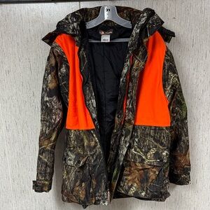 Men's Camouflage Field Jacket with Orange Accents